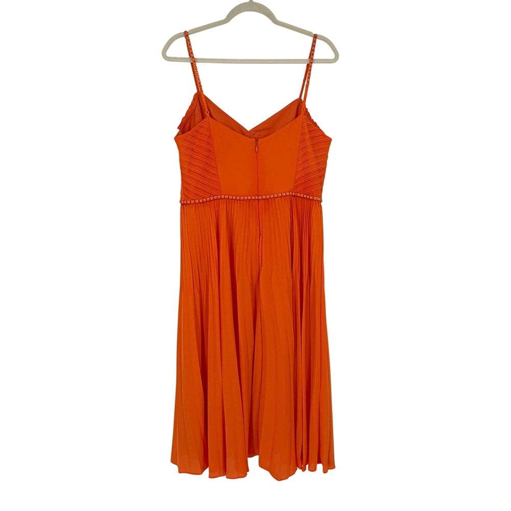Karen Millen Orange Pleated Midi Dress US 10 Beaded Straps Wedding Guest